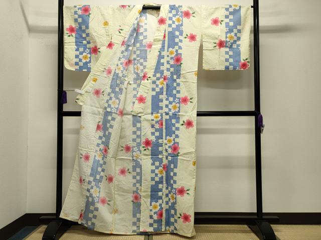 平和屋着物∴夏物 綿紅梅 浴衣 舞桜文 綿 逸品 CABG4103gh