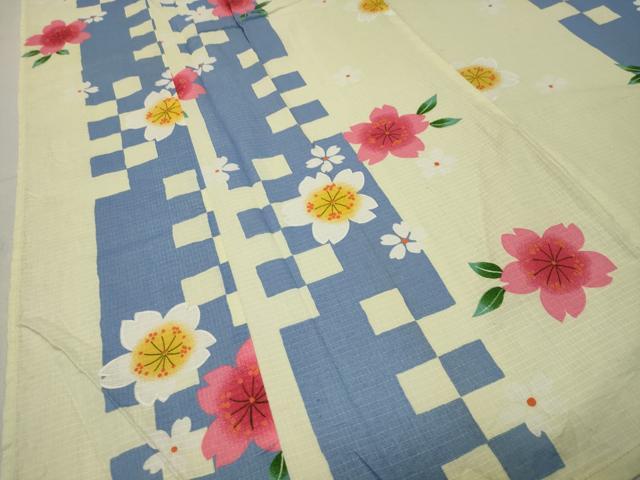 平和屋着物∴夏物 綿紅梅 浴衣 舞桜文 綿 逸品 CABG4103gh
