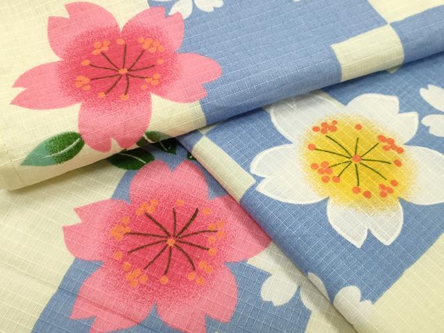 平和屋着物∴夏物 綿紅梅 浴衣 舞桜文 綿 逸品 CABG4103gh
