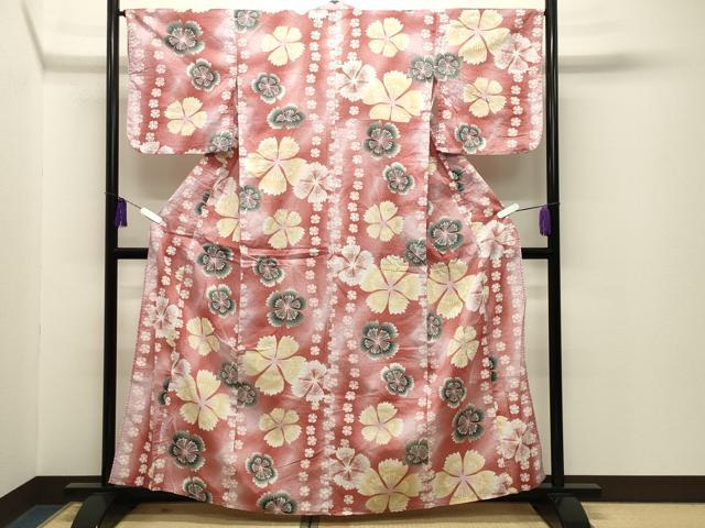 平和屋着物∴夏物 綿紅梅 浴衣 舞桜文 綿 逸品 CABG4105gh