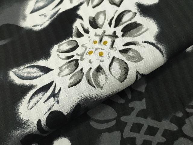 平和屋着物∴夏物 綿紅梅 浴衣 草花文 黒地 綿 逸品 CABG4106gh