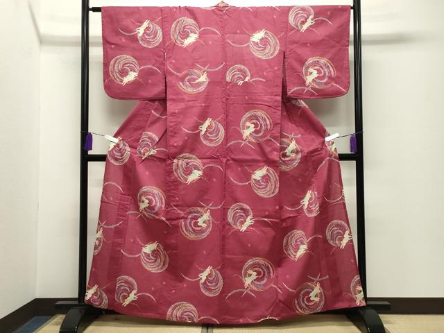 平和屋着物∴夏物 綿紅梅 浴衣 跳兎 舞桜文 綿 逸品 CABG4109gh