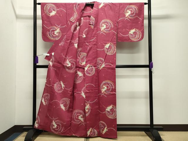 平和屋着物∴夏物 綿紅梅 浴衣 跳兎 舞桜文 綿 逸品 CABG4109gh