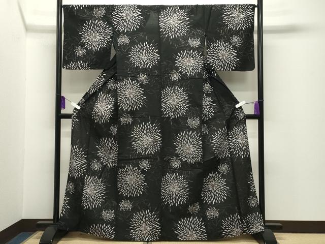 平和屋着物∴夏物 綿紅梅 浴衣 乱菊花文 黒地 金彩 綿 逸品 CABG4110gh