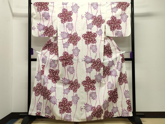 平和屋着物∴夏物 綿紅梅 浴衣 立涌舞桜文 綿 逸品 CABG4111gh