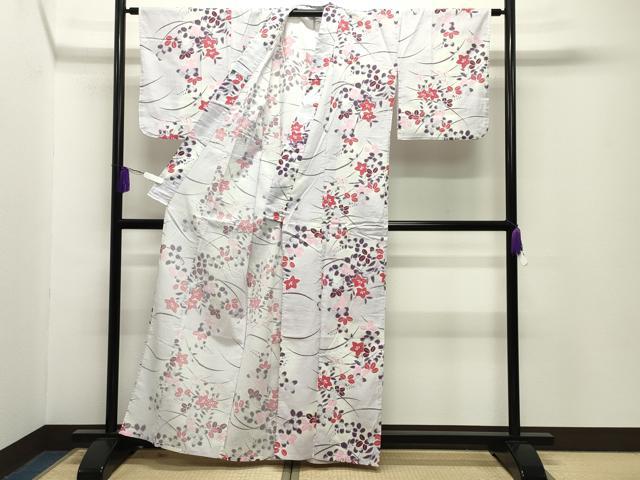 平和屋着物∴夏物 綿紅梅 浴衣 秋草文 綿 逸品 CABG4113gh