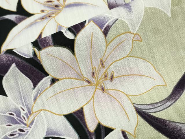 平和屋着物∴夏物 浴衣 草花間道 黒地 綿 逸品 CABG4129gh