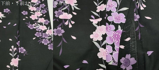 平和屋着物∴夏物 浴衣 舞桜文 黒地 綿 逸品 CABG4136gh