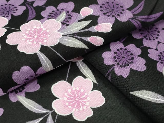 平和屋着物∴夏物 浴衣 舞桜文 黒地 綿 逸品 CABG4136gh