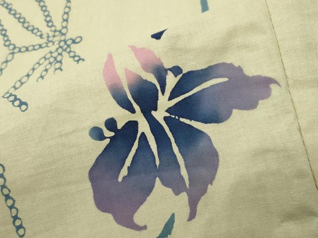 平和屋着物∴夏物 浴衣 杜若 麻の葉文様 綿 逸品 CABG4137gh