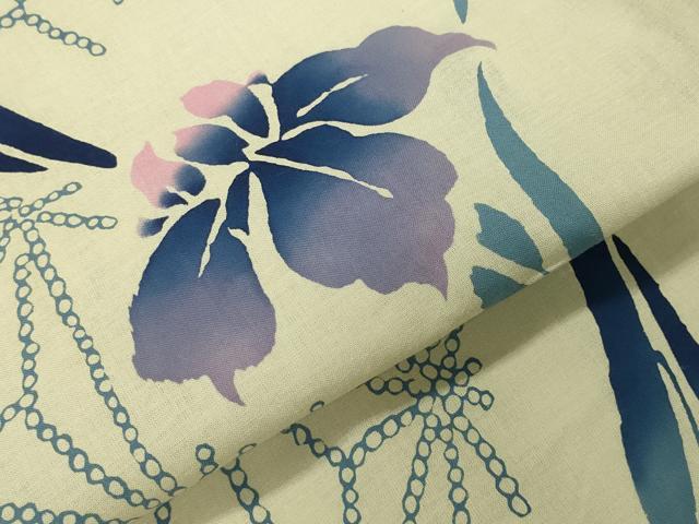 平和屋着物∴夏物 浴衣 杜若 麻の葉文様 綿 逸品 CABG4137gh