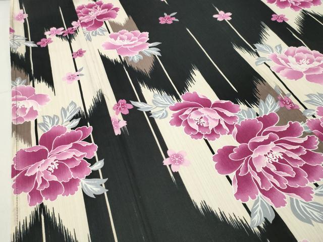 平和屋着物∴夏物 浴衣 矢羽根牡丹桜文 綿 逸品 CABG4140gh