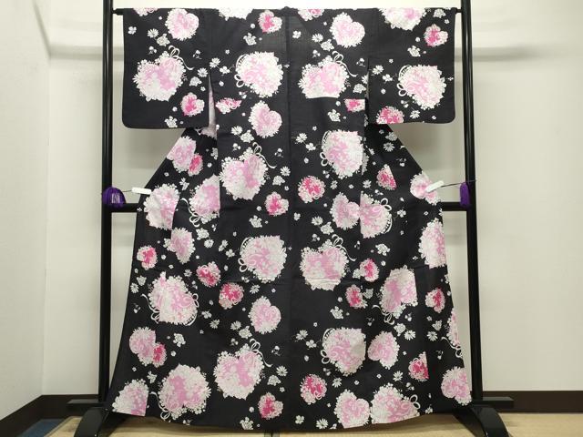 平和屋着物∴夏物 松田聖子 SEIKOMATSUDA 浴衣 ハート リボン 草花文 金彩 綿 逸品 CABG4141gh