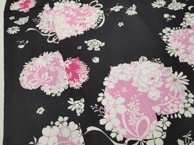 平和屋着物∴夏物 松田聖子 SEIKOMATSUDA 浴衣 ハート リボン 草花文 金彩 綿 逸品 CABG4141gh