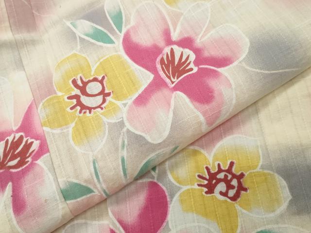 平和屋着物∴夏物 H・L(アッシュエル) HENRI-LUC CHAPUIS 浴衣 草花丸文 綿 逸品 CABG4146gh