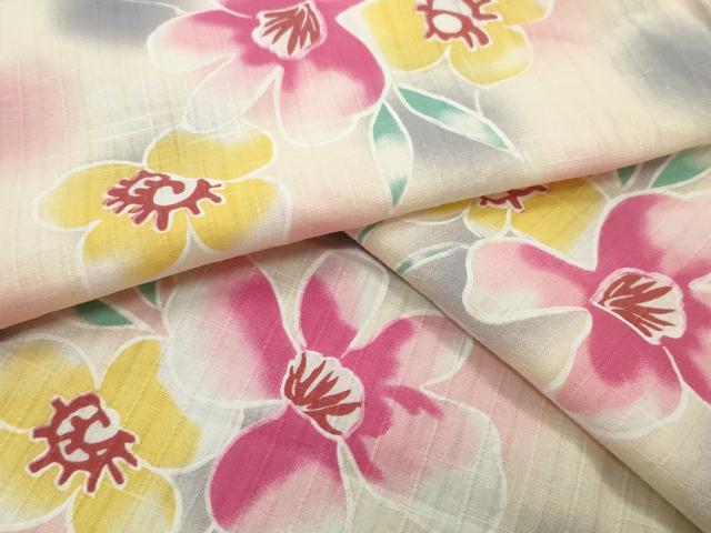 平和屋着物∴夏物 H・L(アッシュエル) HENRI-LUC CHAPUIS 浴衣 草花丸文 綿 逸品 CABG4146gh