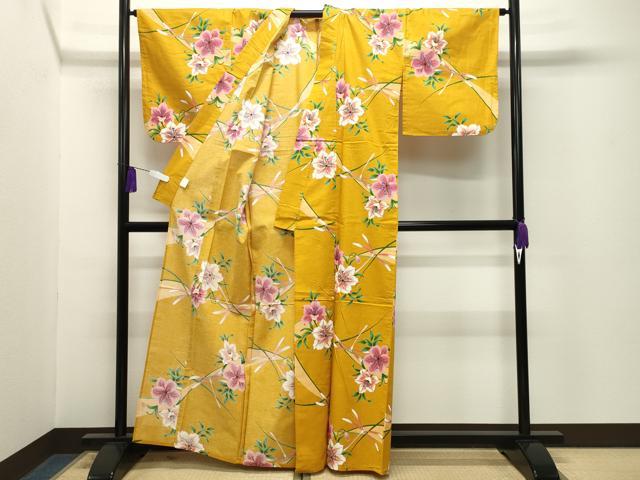 平和屋着物∴夏物 浴衣 トンボ 草花文 金彩 綿 逸品 CABG4152gh