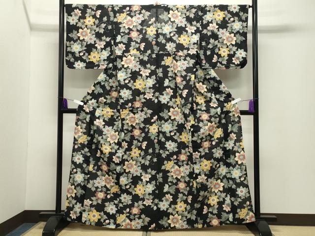 平和屋着物∴夏物 こむさでもーど・COMME CA DU MODE 浴衣 花唐草文 黒地 綿麻 逸品 CABG4153gh