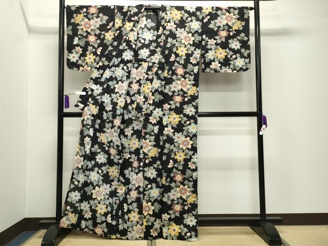平和屋着物∴夏物 こむさでもーど・COMME CA DU MODE 浴衣 花唐草文 黒地 綿麻 逸品 CABG4153gh