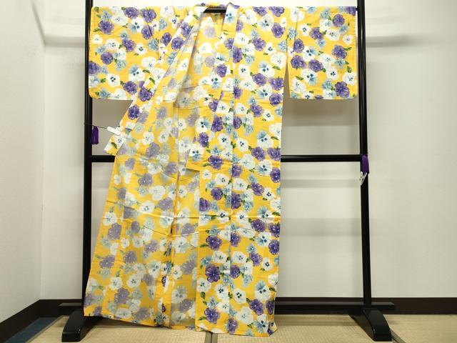 平和屋着物∴夏物 島田順子 JUNKO SHIMADA フランス芸術文化勲章受賞 浴衣 パンジー 綿 逸品 CABG4156gh