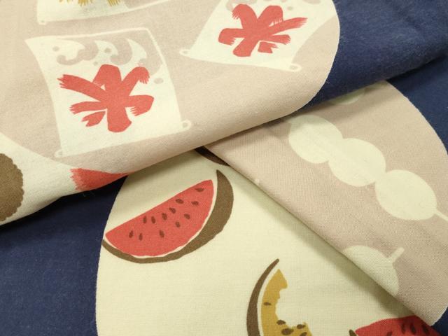 平和屋着物∴夏物 夢工房 浴衣 団扇 スイカ 団子 氷 綿 逸品 CABG4158gh