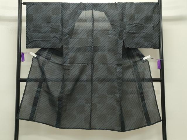 平和屋着物∴夏物 男性 浴衣 市松斜線文 黒地 綿 逸品 CABG4164gh