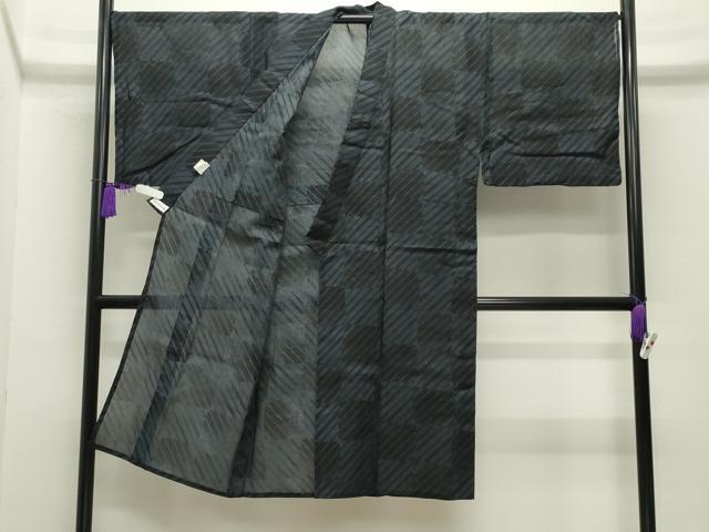平和屋着物∴夏物 男性 浴衣 市松斜線文 黒地 綿 逸品 CABG4164gh
