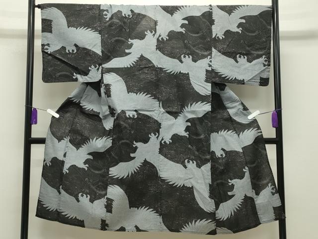 平和屋着物∴夏物 男性 浴衣 鷹 黒地 綿 逸品 CABG4165gh