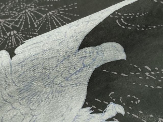 平和屋着物∴夏物 男性 浴衣 鷹 黒地 綿 逸品 CABG4165gh