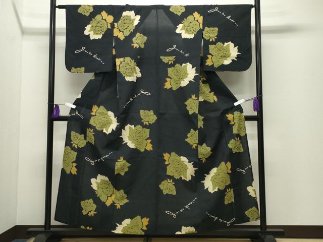 平和屋着物∴夏物 ファッションデザイナー コシノジュンコ 浴衣 薔薇 黒地 綿 逸品 CABG4172gh