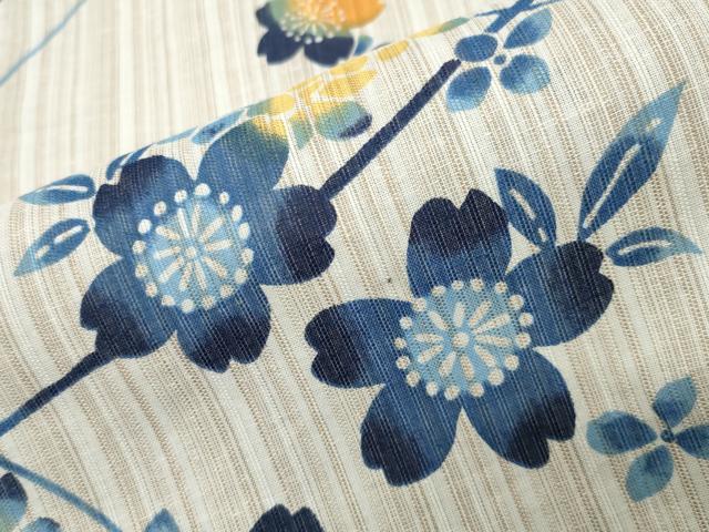 平和屋着物∴夏物 浴衣 舞桜花文 綿麻 逸品 CABG4183gh