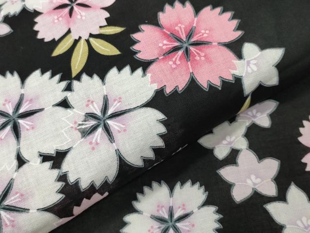 平和屋着物∴夏物 浴衣 舞桜文 黒地 綿 逸品 CABG4184gh