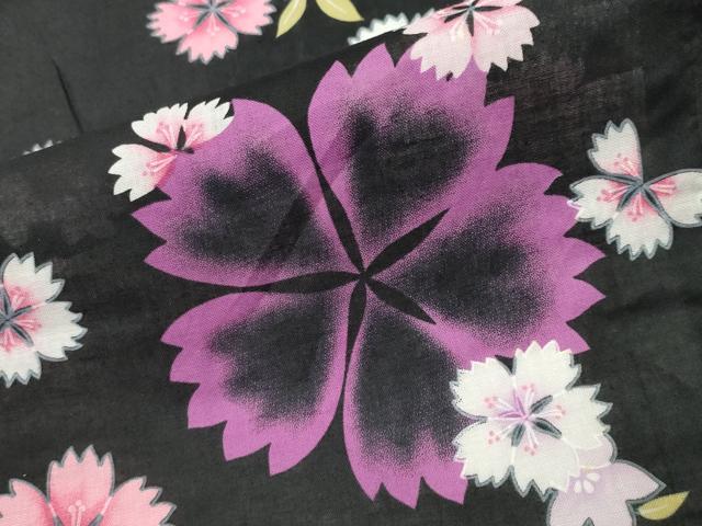 平和屋着物∴夏物 浴衣 舞桜文 黒地 綿 逸品 CABG4184gh