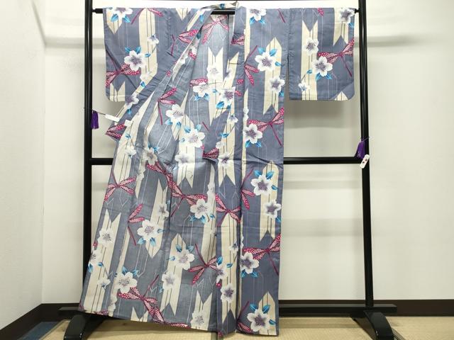 平和屋着物∴夏物 浴衣 矢羽根舞桜文 トンボ 綿 逸品 CABG4187gh