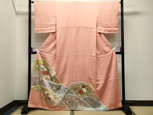 平和屋着物■豪華色留袖 駒刺繍 遠山草花文 金彩 正絹 逸品 未使用 CABG4216gh