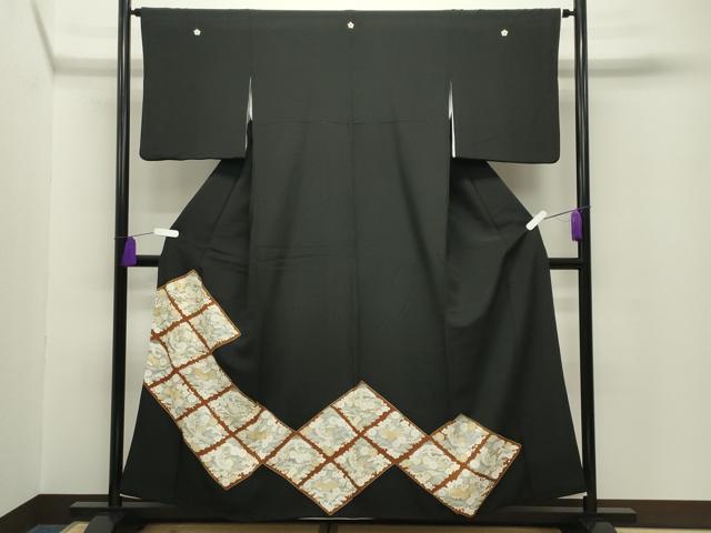 平和屋着物■豪華黒留袖 刺繍 菱飛鶴花文 金銀彩 正絹 逸品 CABG4256gh