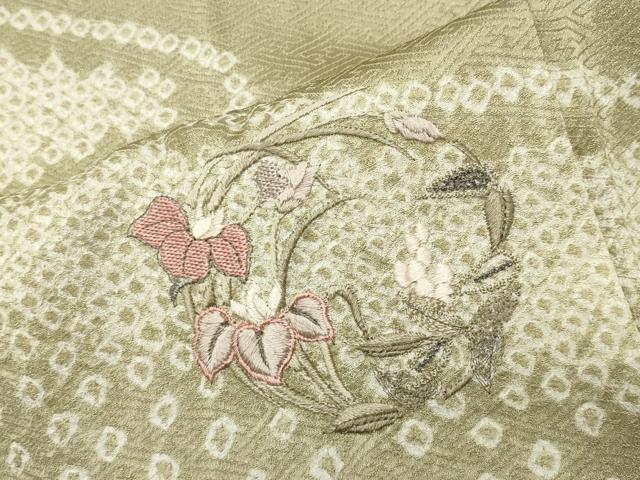 平和屋着物■中国三大刺繍 スワトウ刺繍 訪問着 絞り 流水花車文 銀糸 正絹 逸品 CABG4262gh