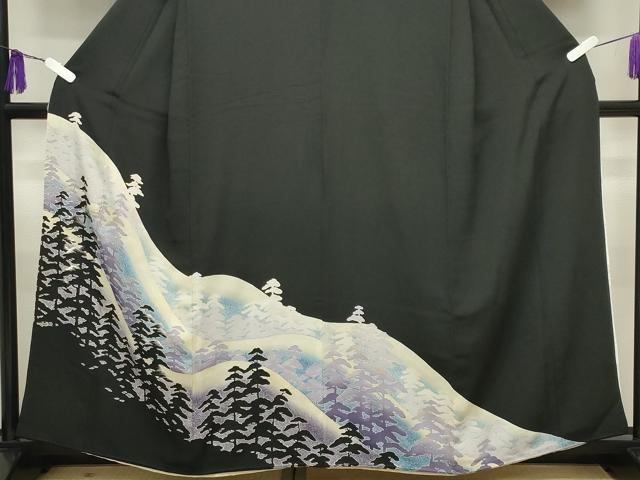 平和屋着物■豪華黒留袖 刺繍 遠山風景文 金彩 正絹 逸品 CABG4263gh