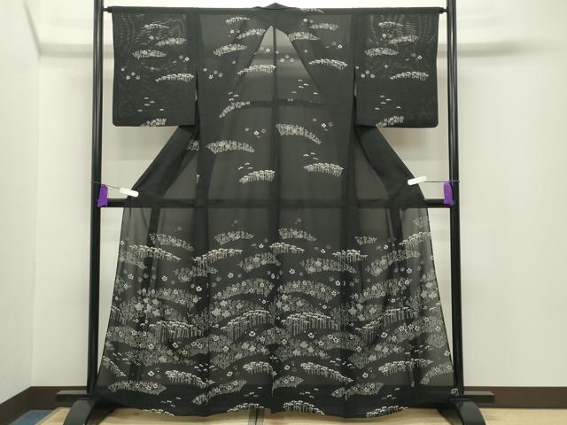平和屋着物*夏物 訪問着 絽 梅笹文 黒地 正絹 逸品 CABG4267gh