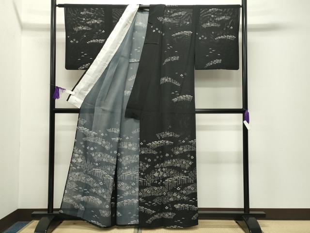 平和屋着物*夏物 訪問着 絽 梅笹文 黒地 正絹 逸品 CABG4267gh