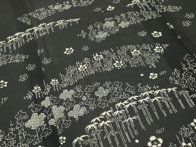 平和屋着物*夏物 訪問着 絽 梅笹文 黒地 正絹 逸品 CABG4267gh