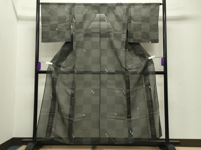 平和屋着物*夏物 小紋 紗 市松吉祥文 黒地 正絹 逸品 CABG4270gh