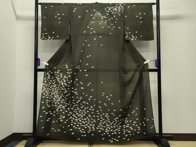 平和屋着物*夏物 訪問着 絽 舞花文 黒地 銀彩 正絹 逸品 CABG4279gh