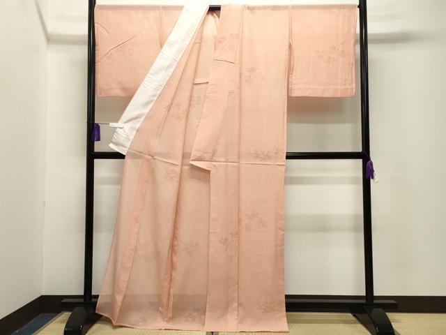平和屋着物*夏物 色無地 縦絽 枝花紋紗 淡香色 正絹 逸品 CABG4284gh