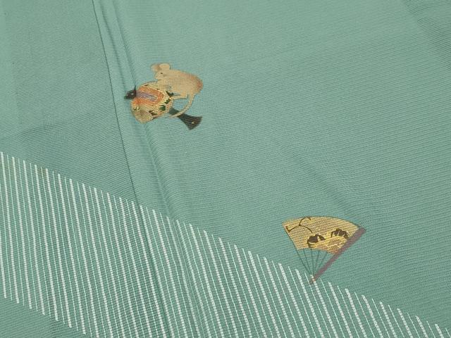 平和屋着物*夏物 訪問着 絽 鼠 打ち出の小槌 扇面花文 金彩 正絹 逸品 CABG4286gh