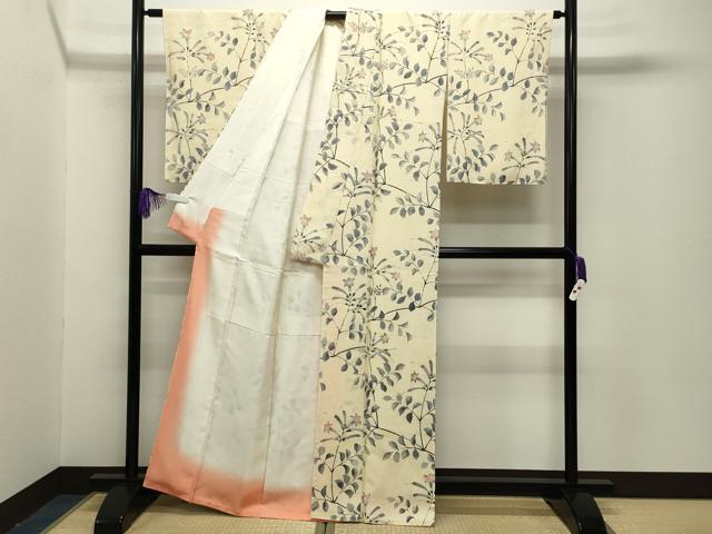 平和屋着物■上質な小紋 御召縮緬 枝花文 正絹 逸品 CABG4302gh