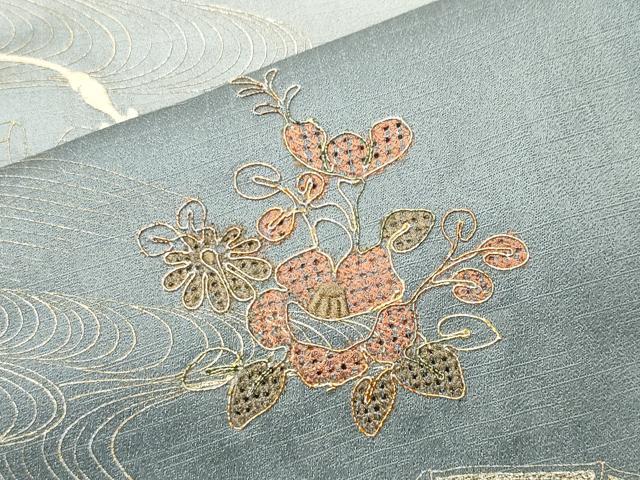 平和屋着物■中国三大刺繍 スワトウ刺繍 訪問着 駒刺繍 流水雪輪椿花文 暈し染め 金彩 正絹 逸品 CABG4318gh