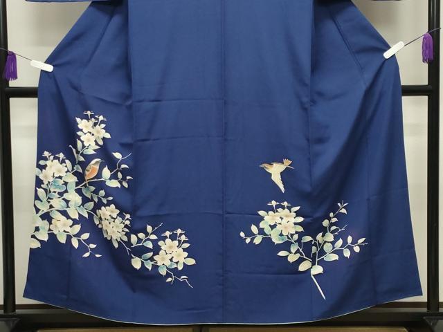 平和屋着物■訪問着 手描き 休み鳥花文 銀彩 正絹 逸品 CABG4320gh