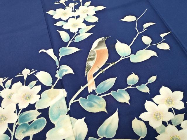 平和屋着物■訪問着 手描き 休み鳥花文 銀彩 正絹 逸品 CABG4320gh
