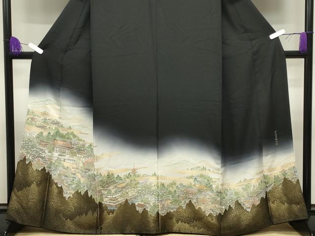 平和屋着物■豪華黒留袖 寿光織 京洛名勝図絵 暈し染め 金銀糸 正絹 逸品 CABG4333gh